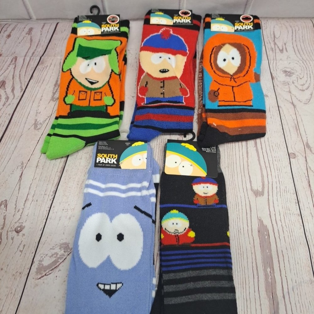 South Park Stan Kyle Kenny Cartman Socks Comedy Central Size 6-12 (5 Pairs) New